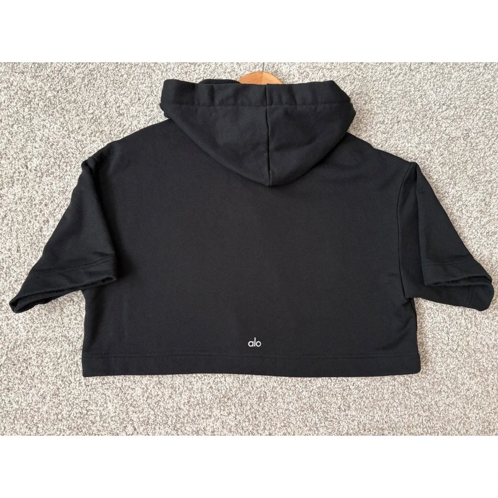 Alo Yoga Womens Short Sleeve Cropped Hoodie Black 